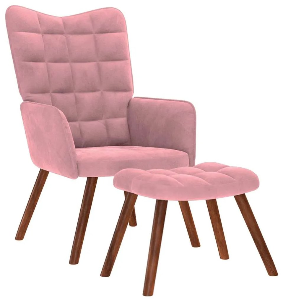 vidaXL Cadeira de descanso com banco veludo rosa