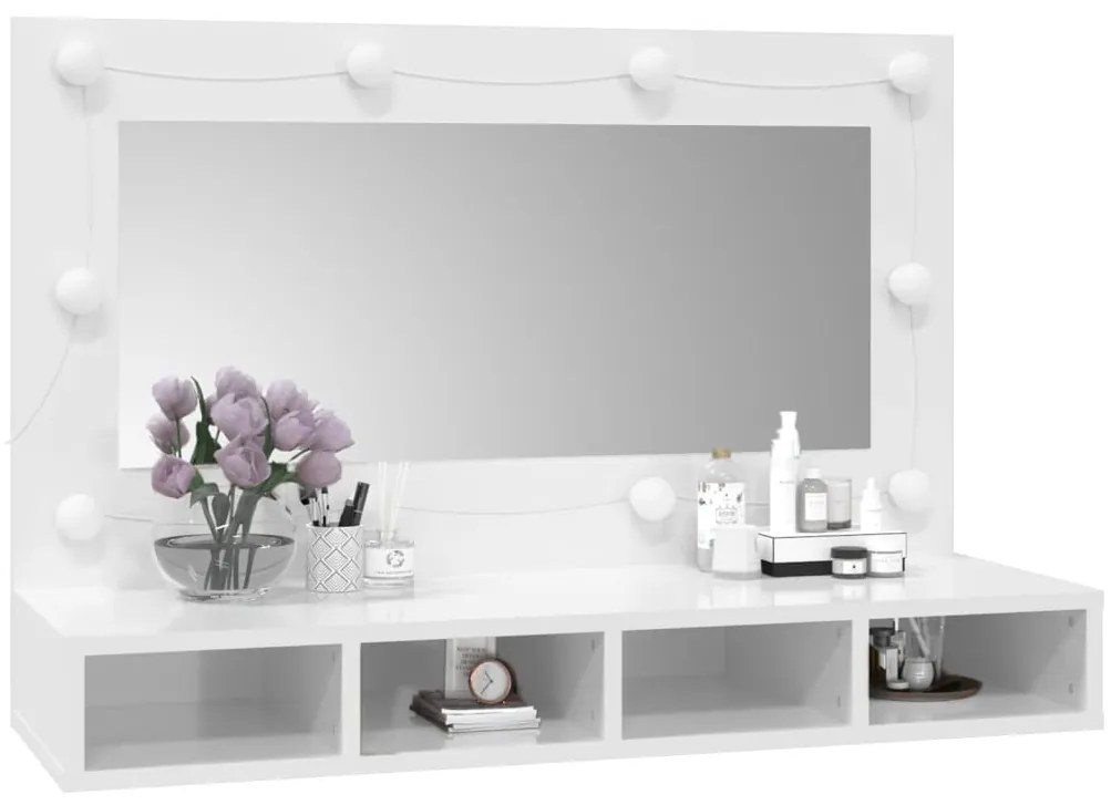 Armário espelhado com LED 90x31,5x62 cm branco brilhante