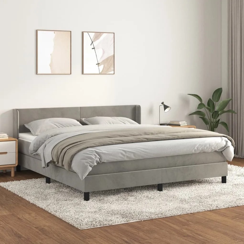 3130853 vidaXL Cama com molas/colchão 180x200 cm veludo cinzento-claro