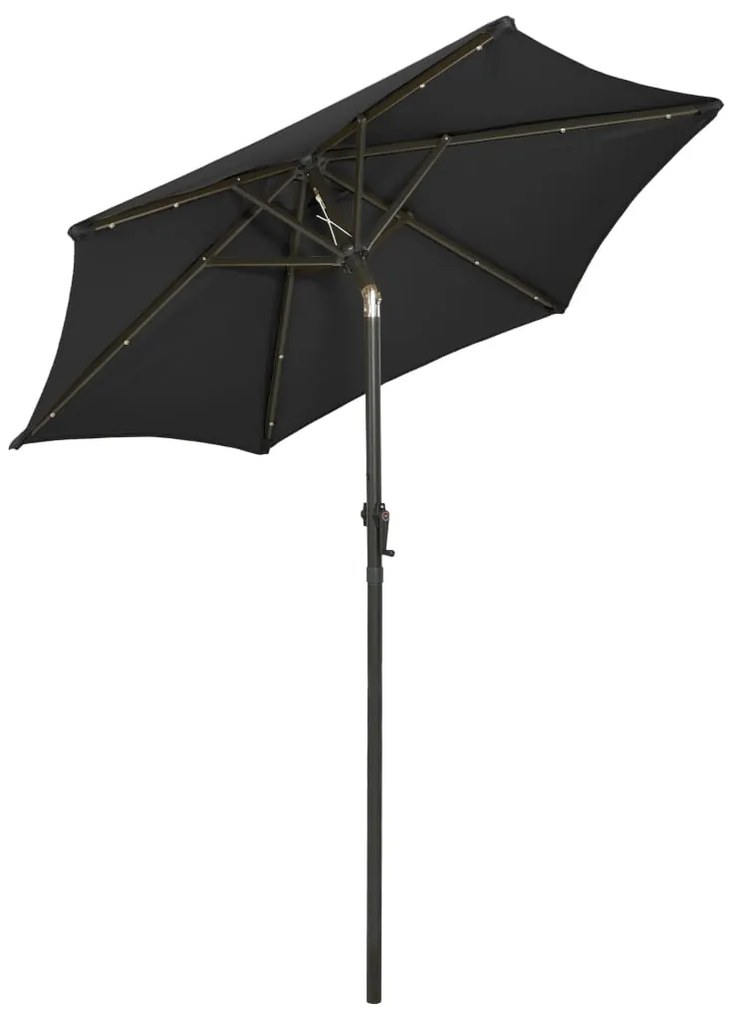 Guarda-sol de jardim c/ luzes LED 200x211 cm alumínio preto