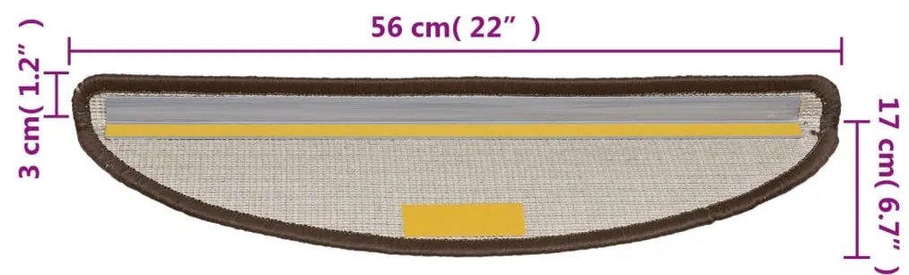 Tapetes de escada 15 pcs 56x17x3 cm castanho