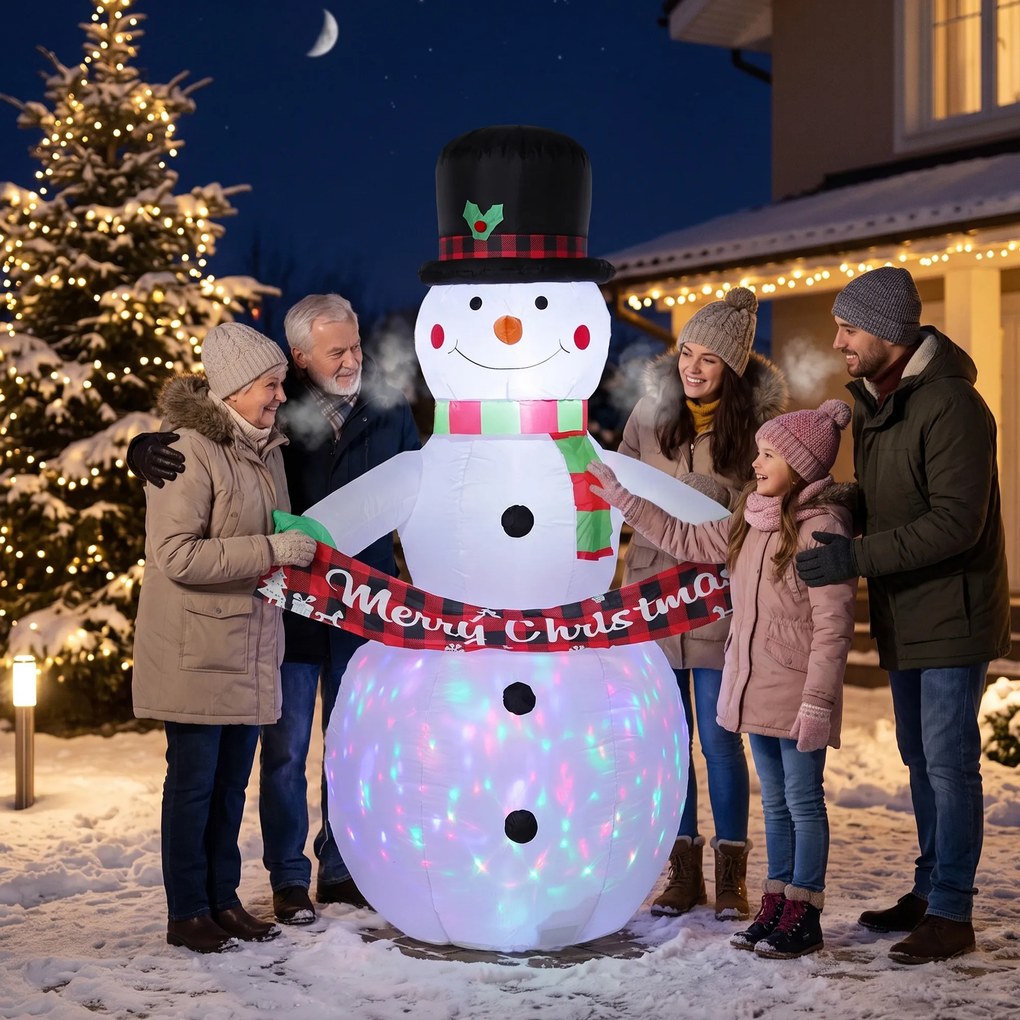 Boneco de Neve Insuflável de Natal 205 cm com Luzes LED e Música para Jardim, Pátio, Terraço e Casa