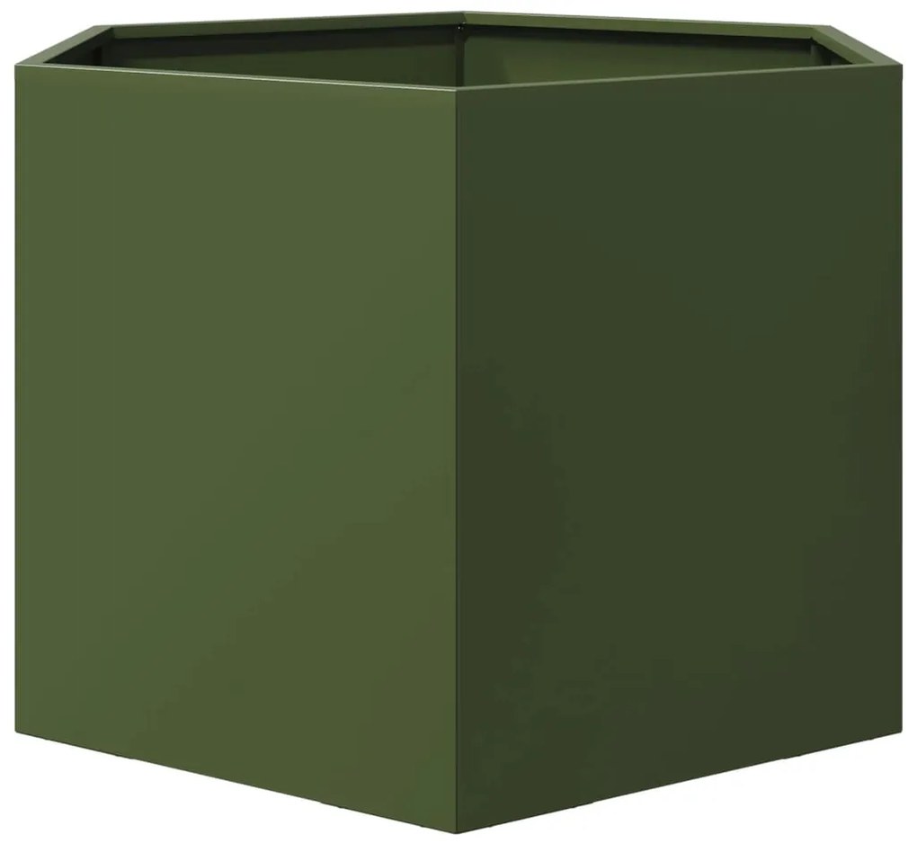 Vaso/floreira de jardim hexagonal 69x60x45cm aço verde azeitona