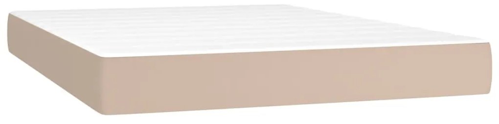Cama box spring c/colchão/LED 140x190cm couro artif. cappuccino