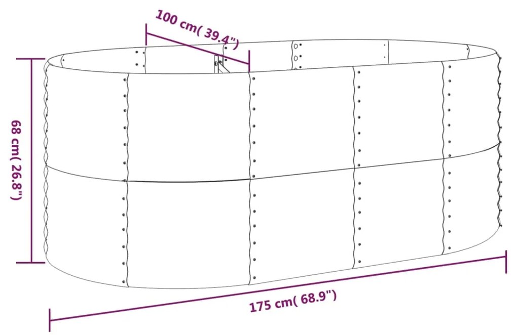 Canteiro elevado jardim 175x100x68 aço revestido a pó castanho