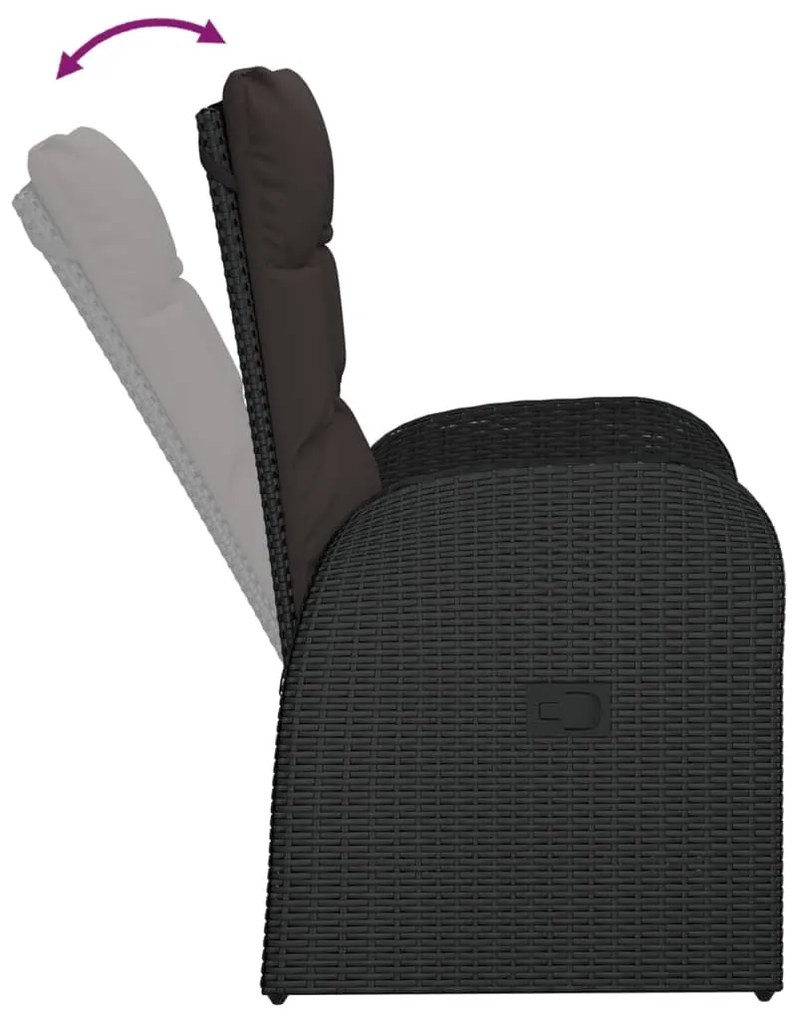 Cadeiras de jardim reclináveis 2pcs c/ almofadões vime PE preto