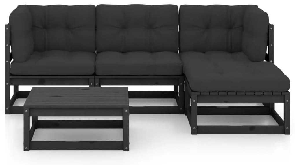 5 pcs conjunto longue de jardim c/ almofadões pinho maciço