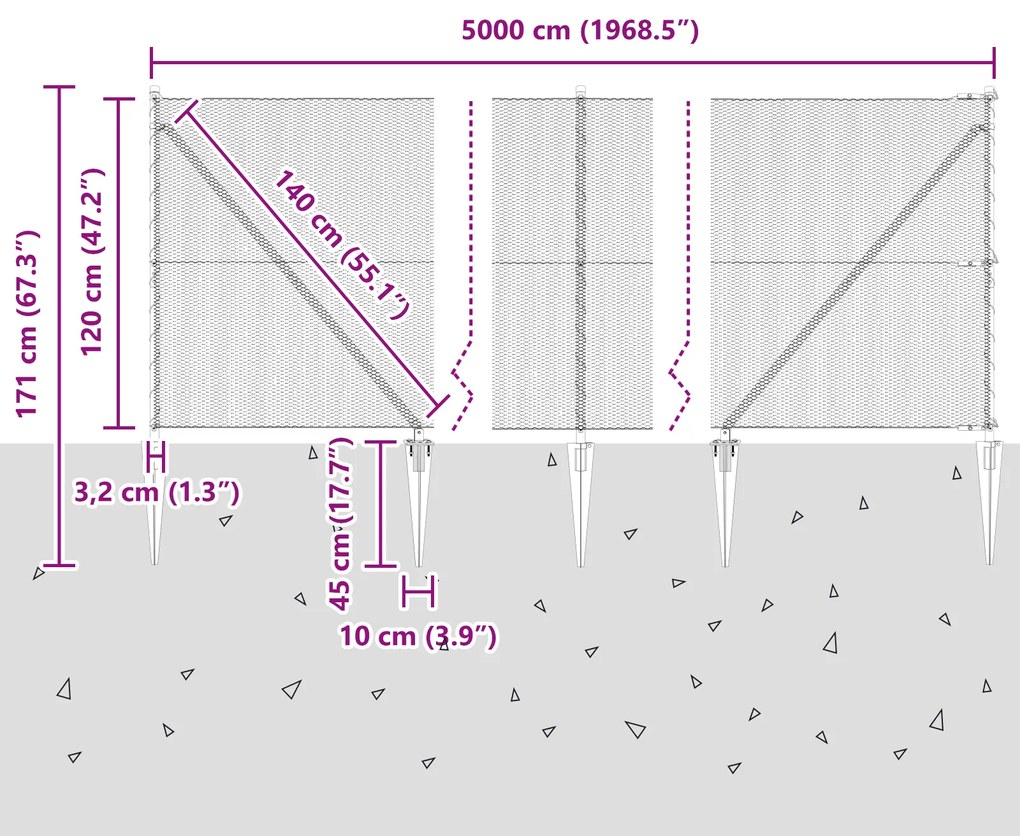Cerca Hexagonal vidaXL Cinza 1.2x50 m Aço
