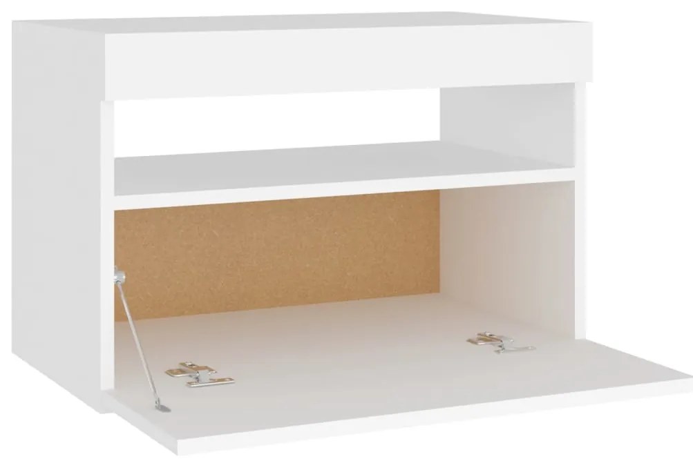 Mesa de cabeceira &amp; luzes LED 60x35x40 cm deriv. madeira branco