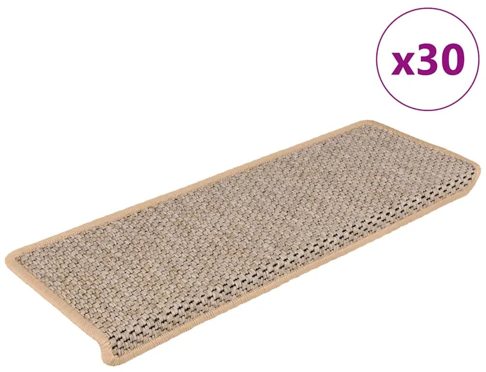 Tapetes escada adesivos aspeto sisal 30pcs 65x21x4cm bege-claro