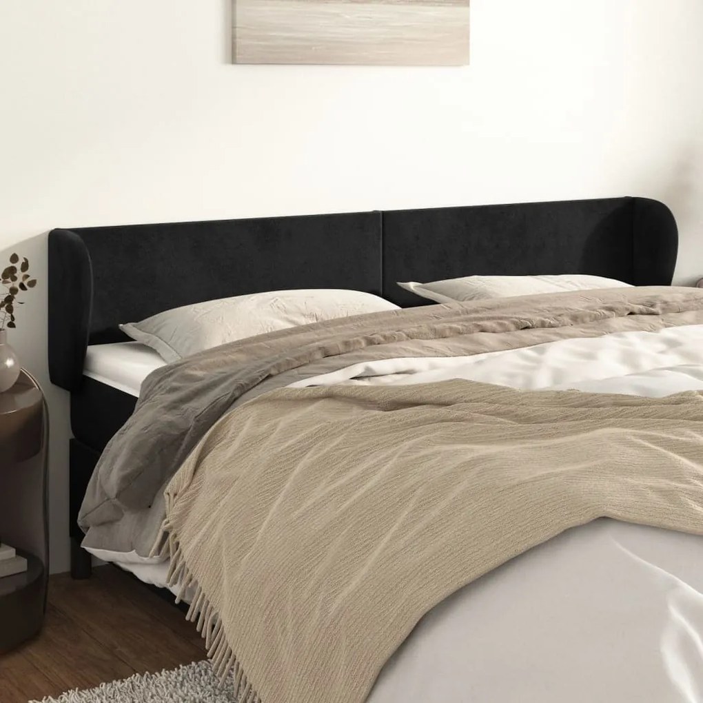 Cabeceira de cama c/ abas veludo 203x23x78/88 cm preto