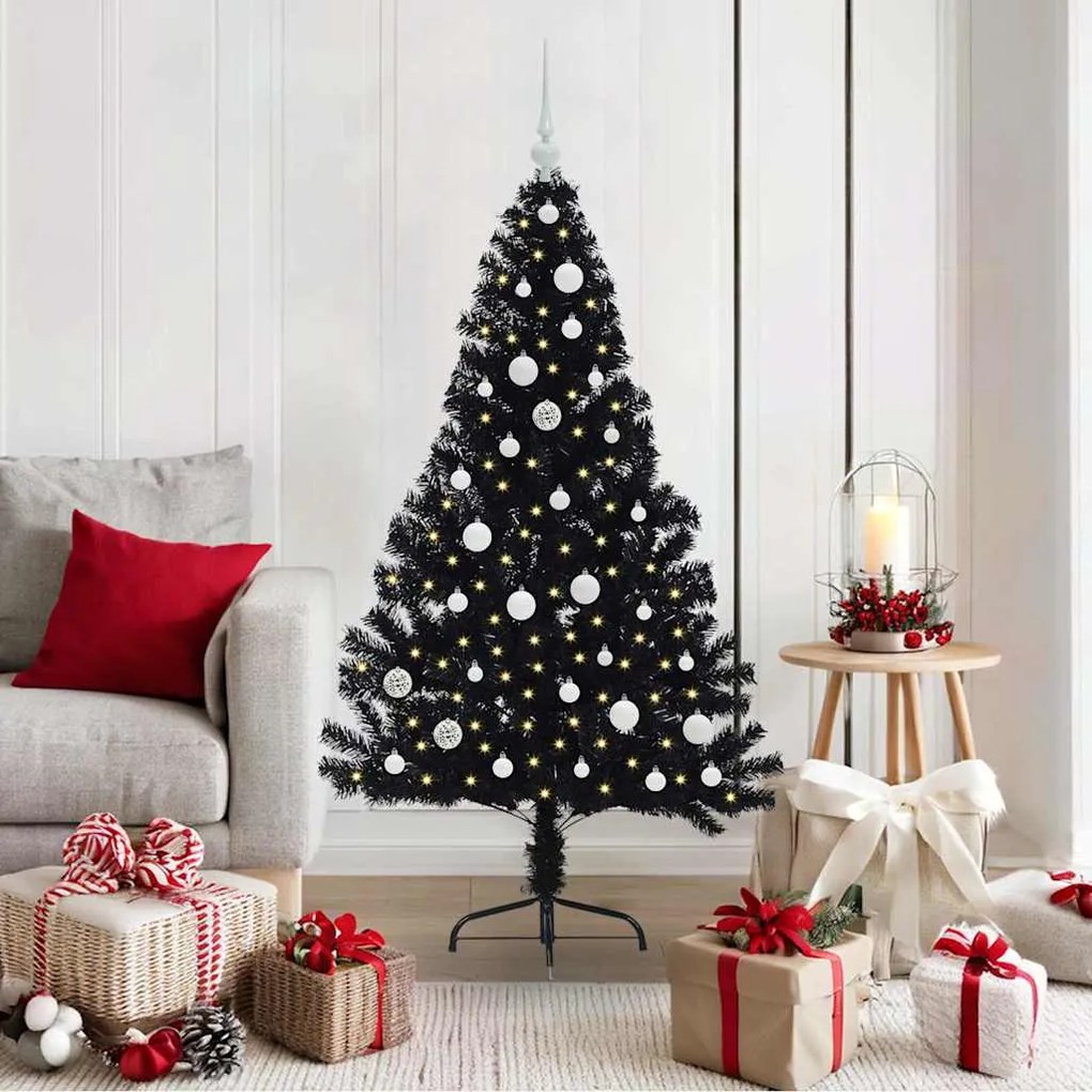 vidaXL Árvore de Natal Artificial Pré-iluminada Preto 150 cm PVC