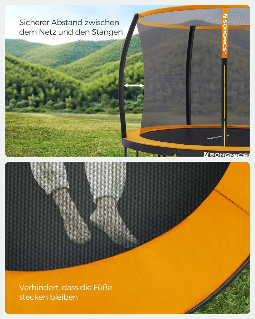 Trampolim de jardim Ø 366 cm com rede de segurança Preto-laranja