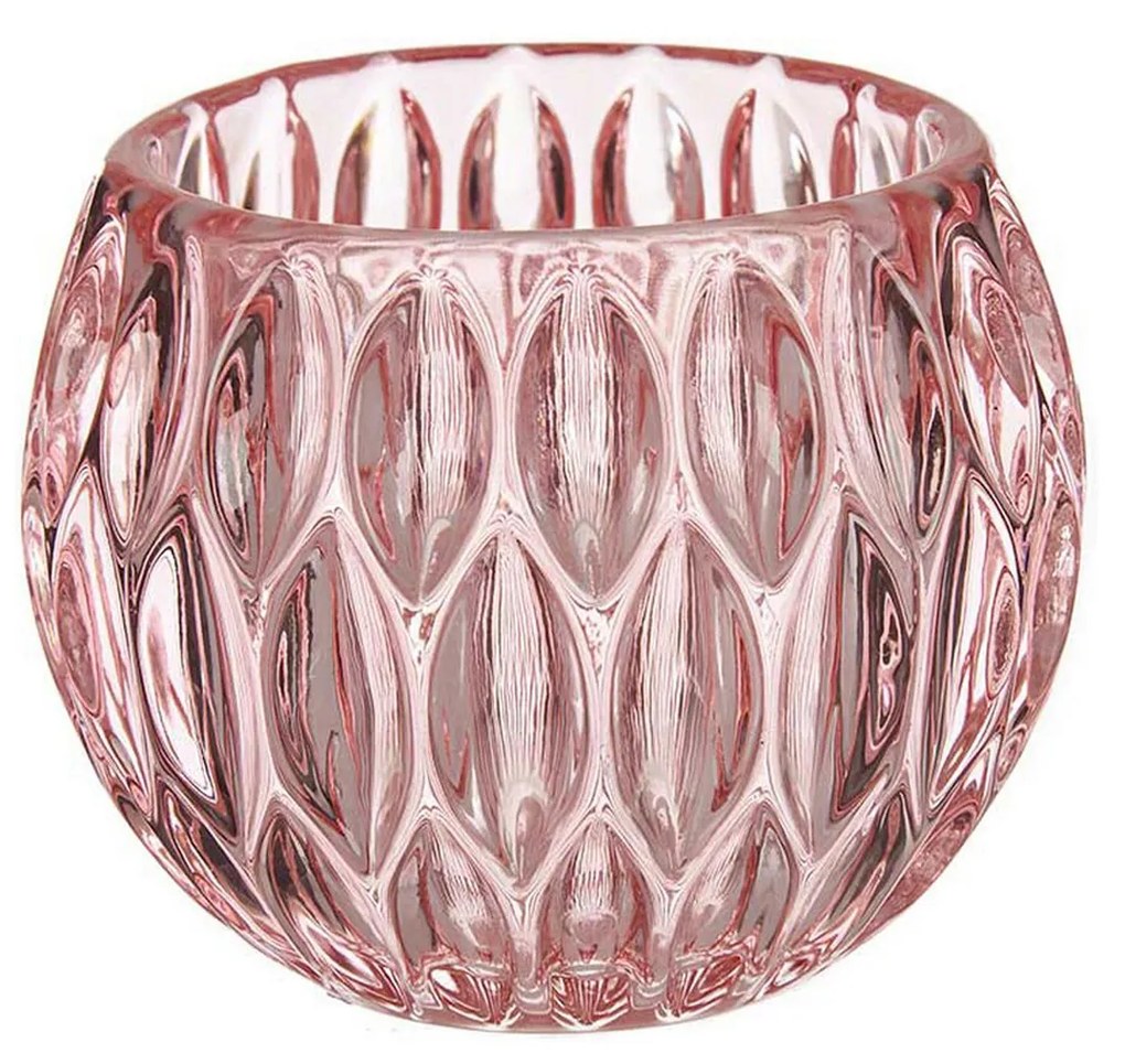Porta Velas Vidro Hexágono Rosa 11X9cm