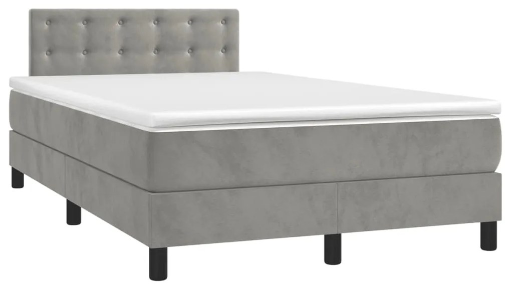 Cama boxspring c/ colchão 120x200 cm veludo cinzento-claro