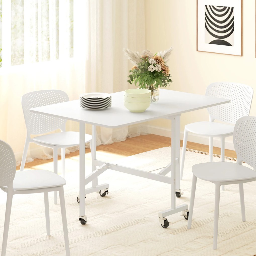 Mesa Dobrável de Cozinha para 4-6 Pessoas Mesa de Sala de Jantar Dobrável com Rodas e Laterais Dobráveis 120x80x73 cm Branco