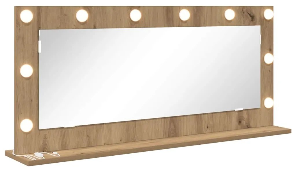 Espelho de Vaidade com Luzes LED Carvalho Artesanal 100x45x18 cm