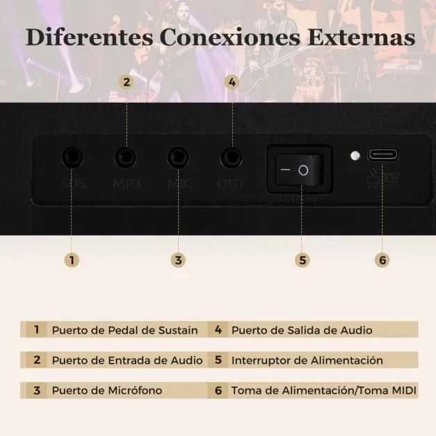 Teclado musical dobrável de 61 teclas, piano eletrónico com fones de ouvido e pedal portátil com bolsa para iniciantes Preto
