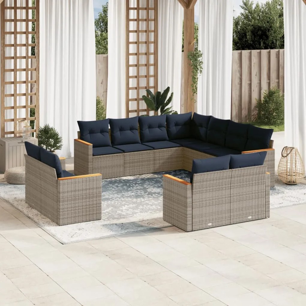 vidaXL 11 pcs conjunto sofás de jardim c/ almofadões vime PE cinzento