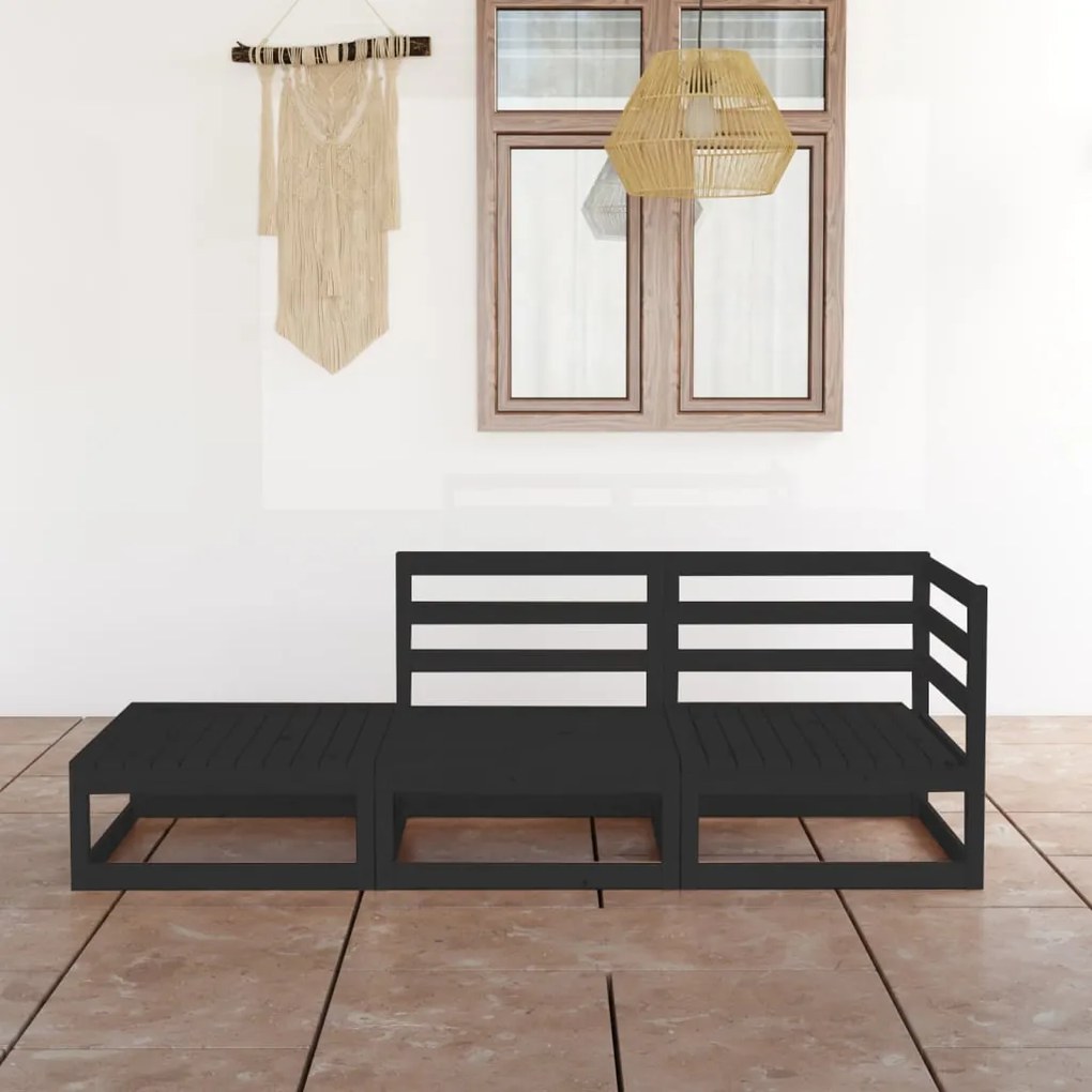 3 pcs conjunto lounge de jardim pinho maciço preto