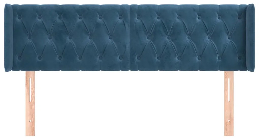 Cabeceira de cama c/ abas veludo 163x16x78/88cm azul-escuro