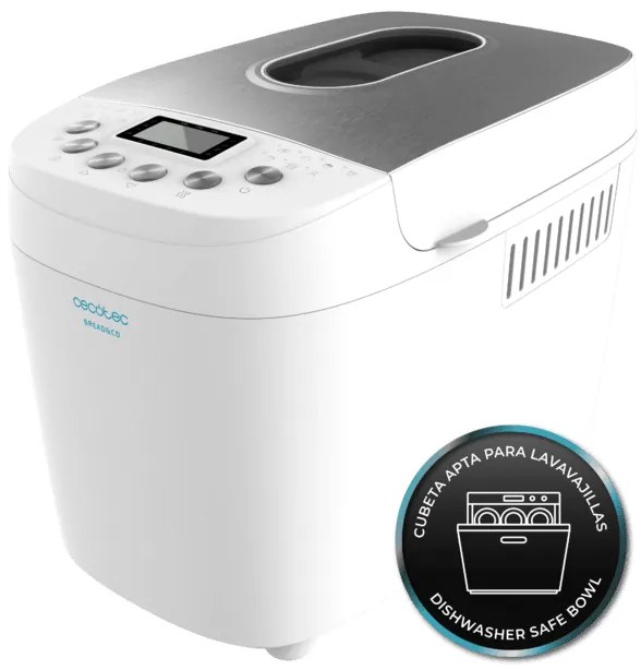 Máquina de pão de 850 W, 1,5 kg Bread&Co 1500 PerfectCook, 15 Programas, 15 horas programáveis, 2 Resistência, Tigela àpta para máquina de lavar l
