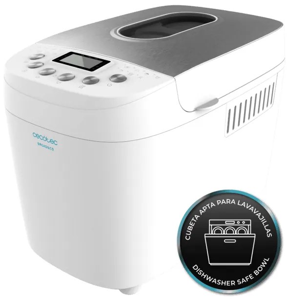 Máquina de pão de 850 W, 1,5 kg Bread&Co 1500 PerfectCook, 15 Programas, 15 horas programáveis, 2 Resistência, Tigela àpta para máquina de lavar loiça