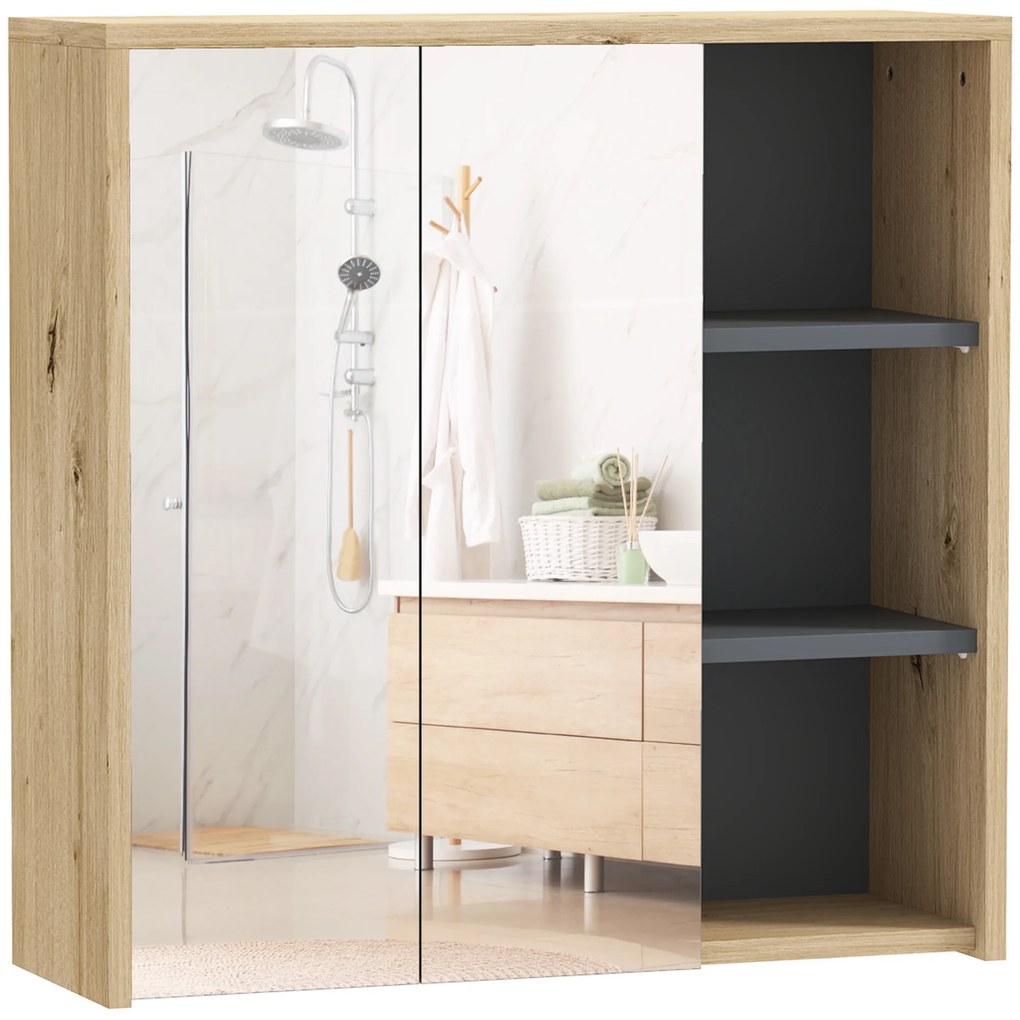 HOMCOM Armário Casa de Banho com Espelho Armário de Parede com Espelho para Casa de Banho Estilo Moderno 60x20x60 cm Madeira | Aosom Portugal