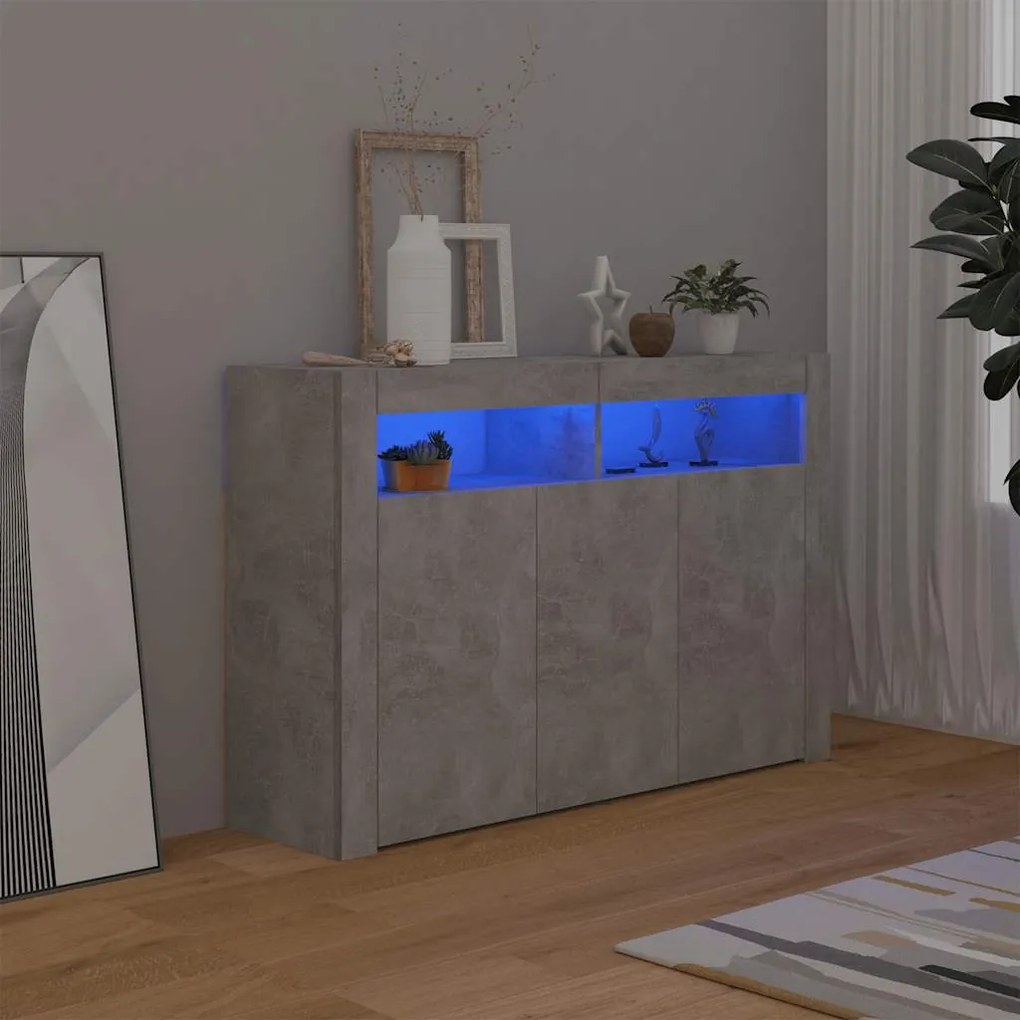Aparador com luzes LED 115,5x30x75 cm cinzento cimento