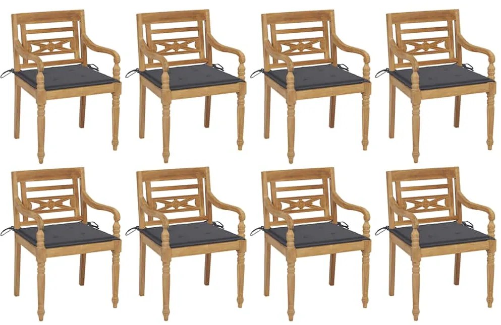 vidaXL Cadeiras Batávia com almofadões 8 pcs madeira de teca maciça