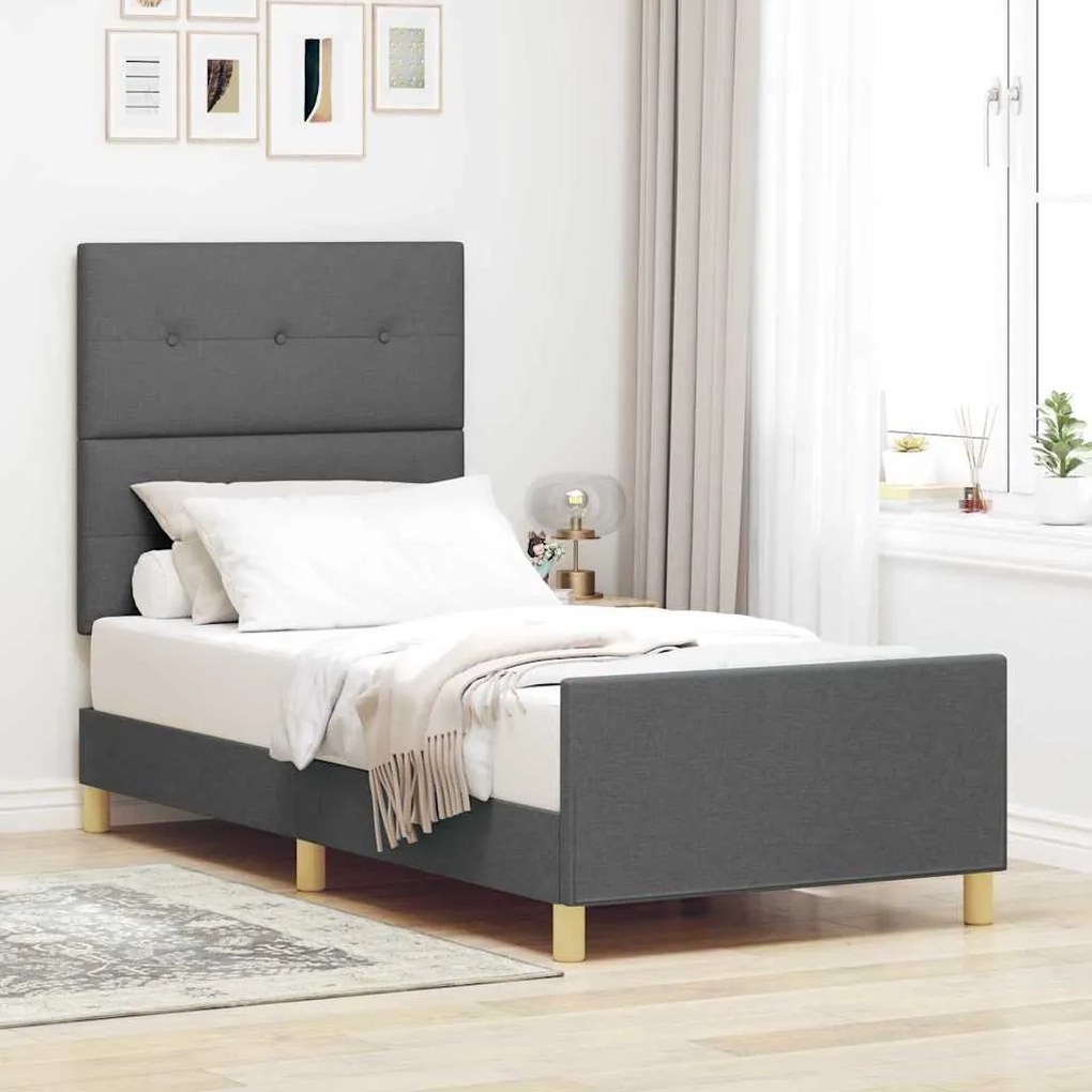 Cama vidaXL Cinza Escuro 90x200 cm Tecido