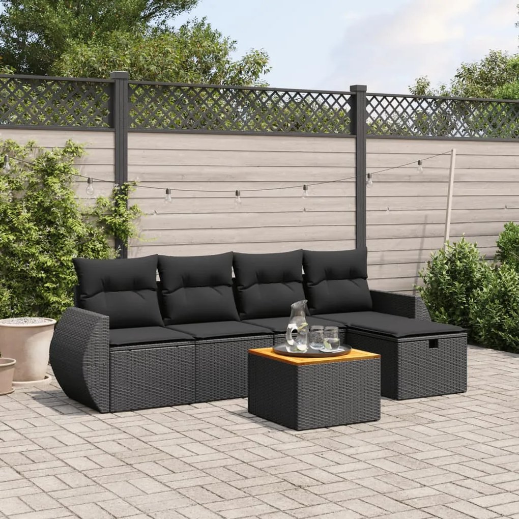 vidaXL 6 pcs conjunto sofás de jardim c/ almofadões vime PE preto