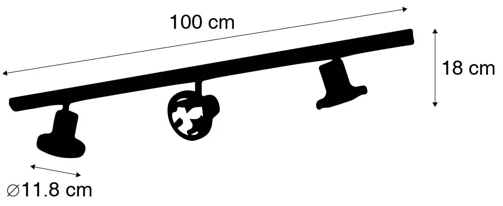 Sistema de iluminação de trilho moderno com 3 focos pretos monofásicos 100 cm - Iconic Jeany