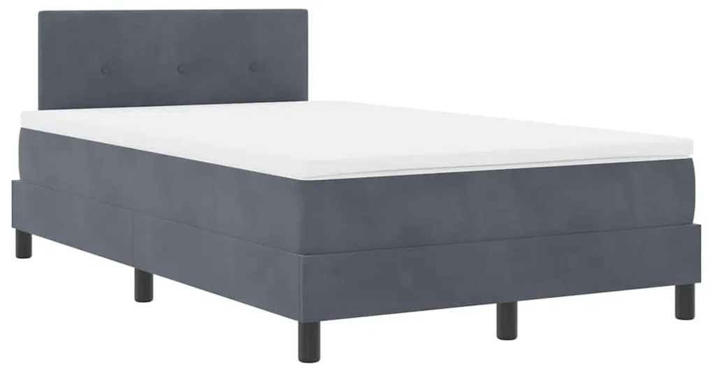 Cama Box com Colchão e LED Cinza Escuro 120x190 cm Veludo