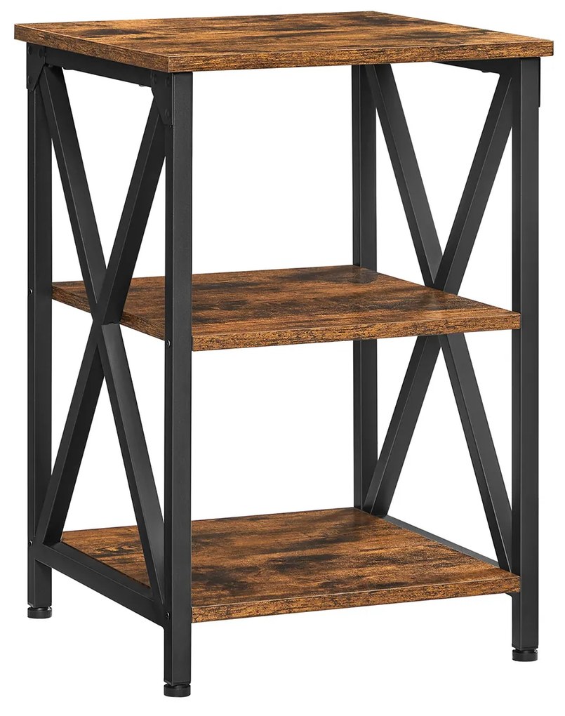 Mesa de apoio com estrutura de aço em X e 2 prateleiras de armazenamento | VASAGLE | 40 x 40 x 60 cm | preto | LET278B01.