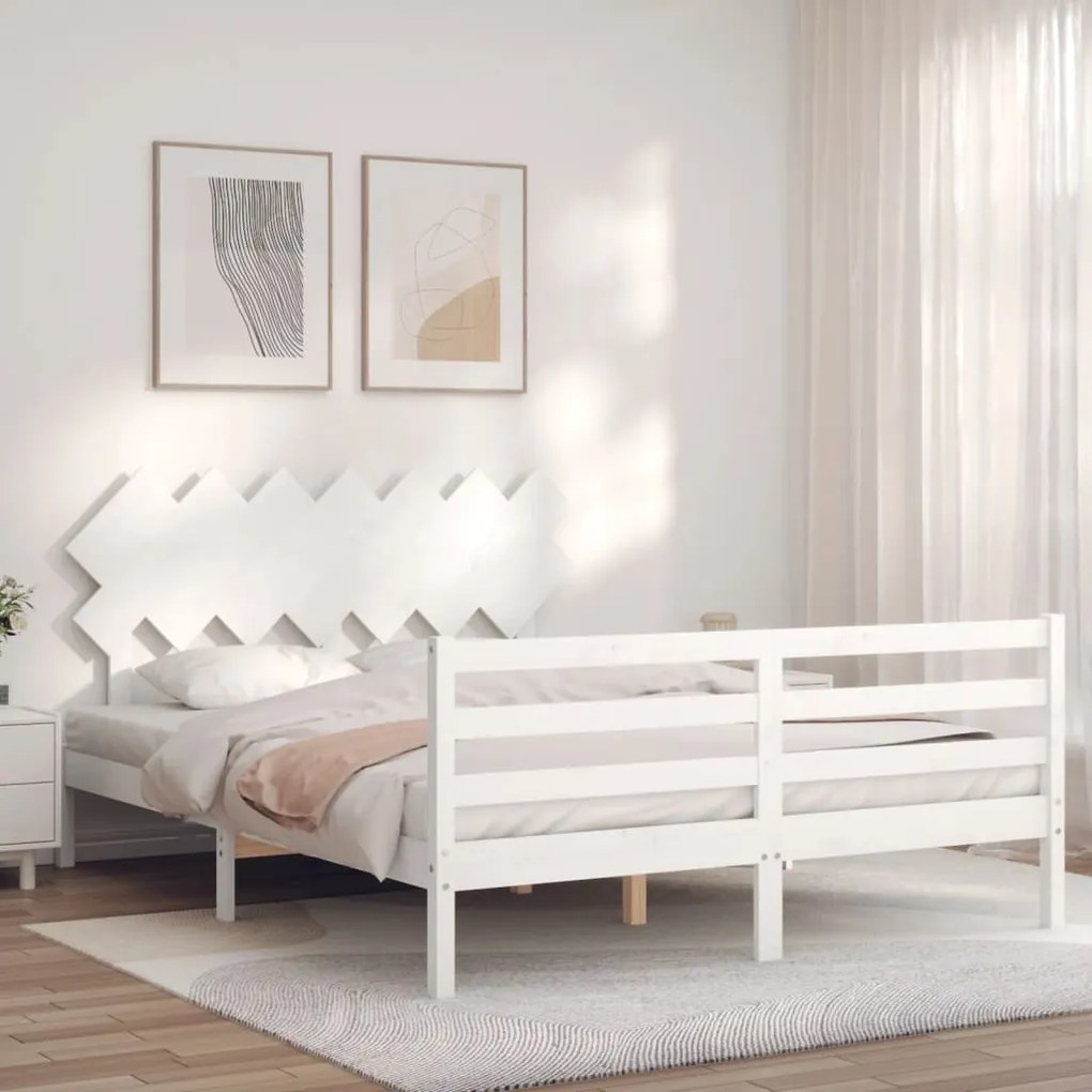 Estrutura de cama King Size com cabeceira madeira maciça branco