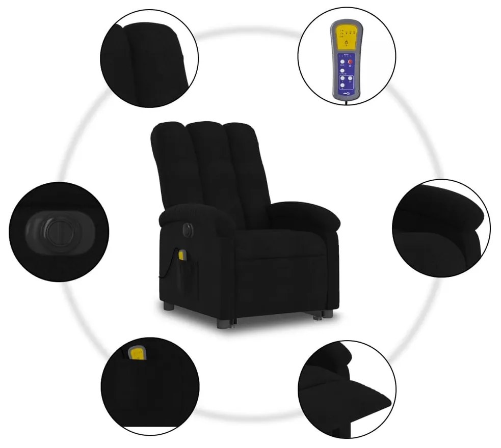 Poltrona elétrica elevatória massagens tecido preto