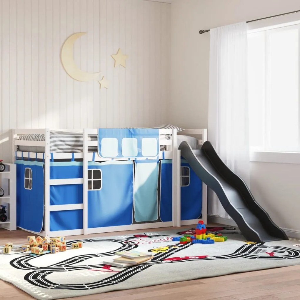 vidaXL Beliche com escorrega e cortinas 80x200 cm azul