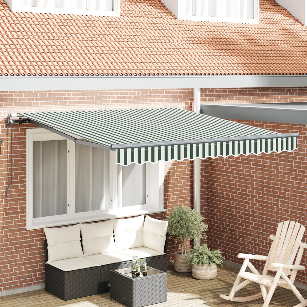 Toldo Retrátil Automático vidaXL Verde e Branco 350x250 cm