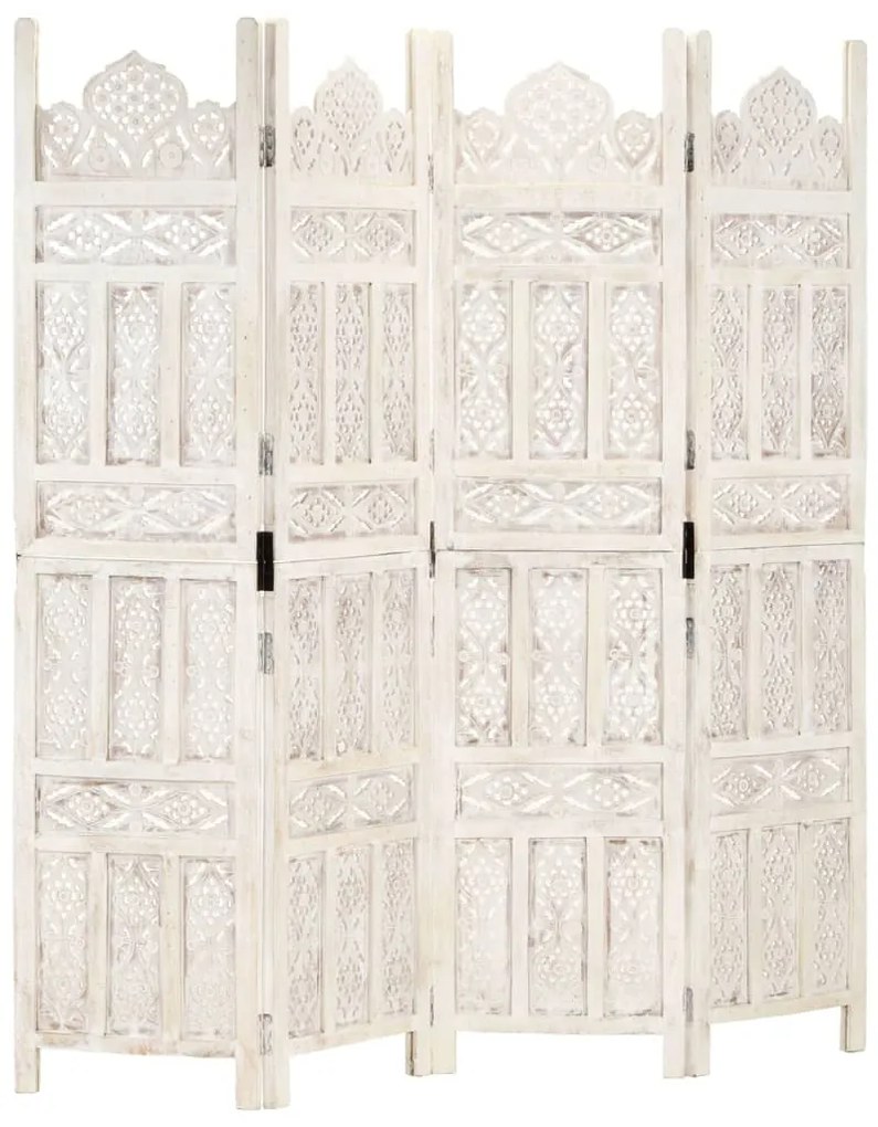 Biombo esculp. mão 4 painéis 160x165cm mangueira maciça branco