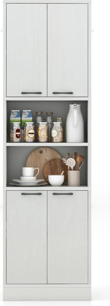 Armário de despensa para cozinha 56 x 30 x 190 cm com portas e prateleiras cinza claro