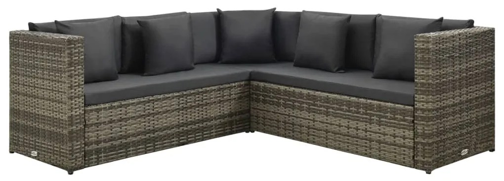 4 pcs conjunto lounge de jardim c/ almofadões vime PE cinzento