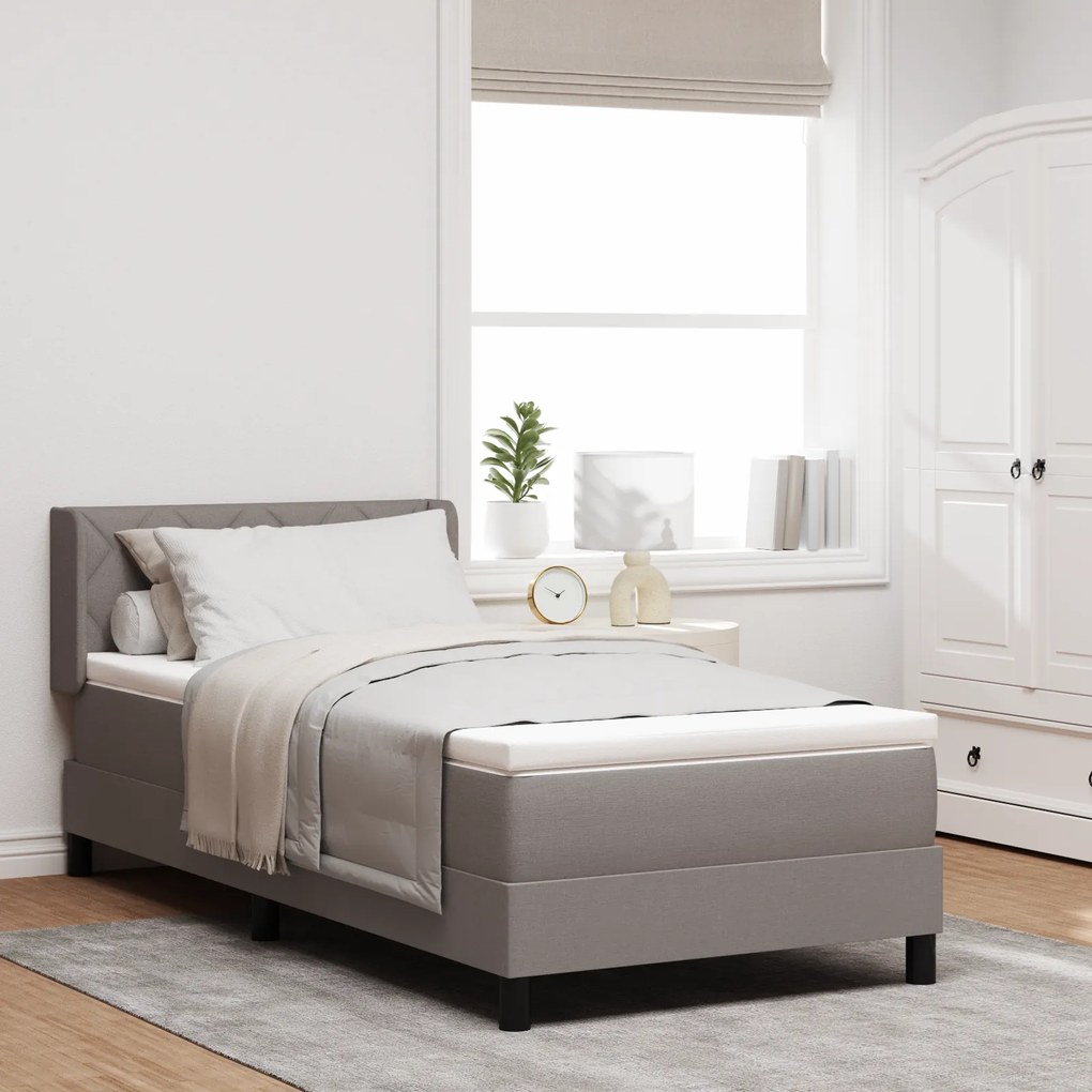 vidaXL Cama Box com Colchão em Taupe, 90 x 200 cm em Tecido