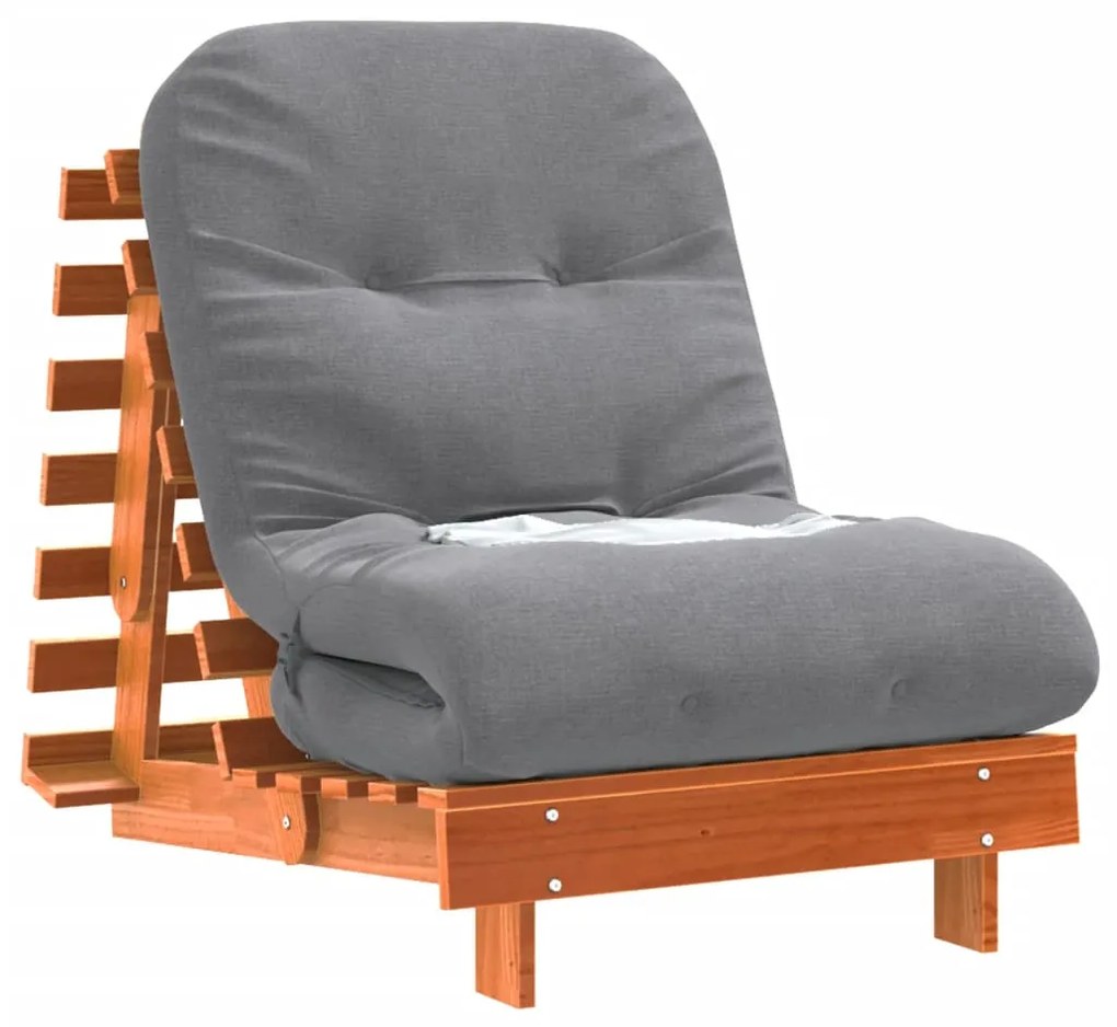 Sofá-cama futon c/ colchão madeira de pinho maciça castanho-mel