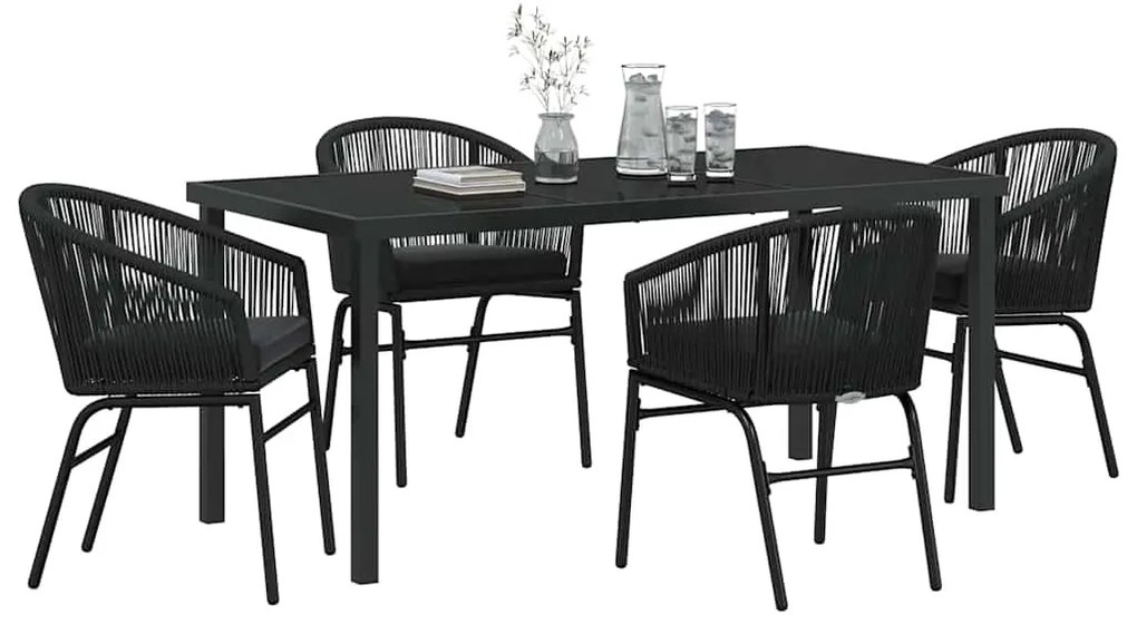 Conjunto de Jantar de Jardim de 5 Peças - Móveis de Rattan Preto