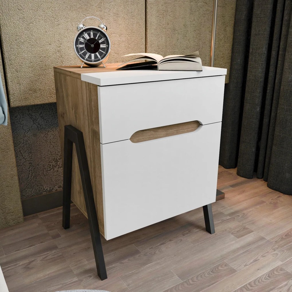 Mesa de Cabeceira Neva – Nogueira Branca – 45x38x63,5 cm