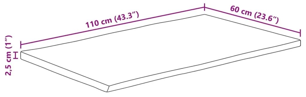 Tampo de mesa c/ borda viva 110x60x2,5 cm mangueira maciça