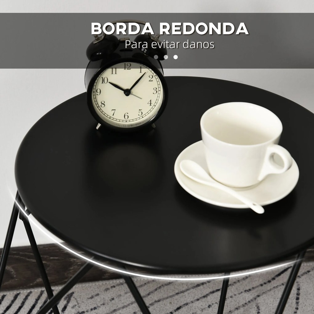 Mesa de Centro de Metal Estilo Moderna Mesa de Apoio Redonda para Sala
