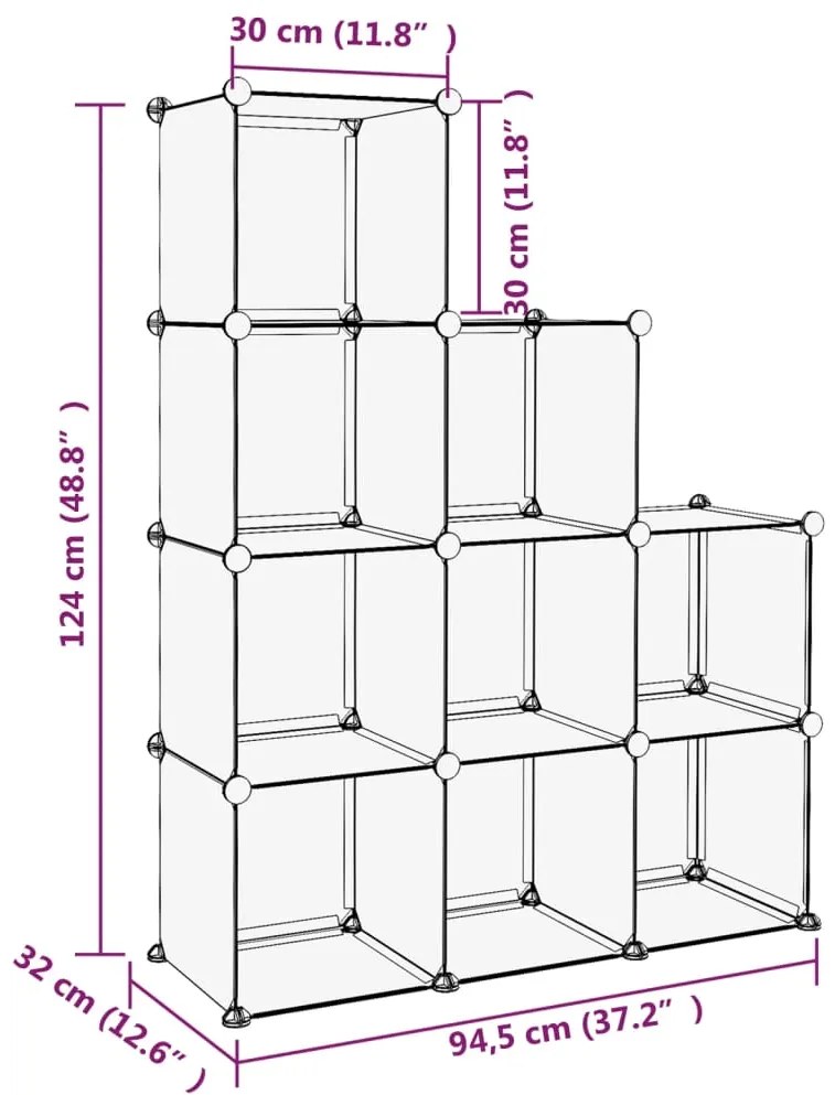 Organizador de arrumação com 9 cubos PP preto
