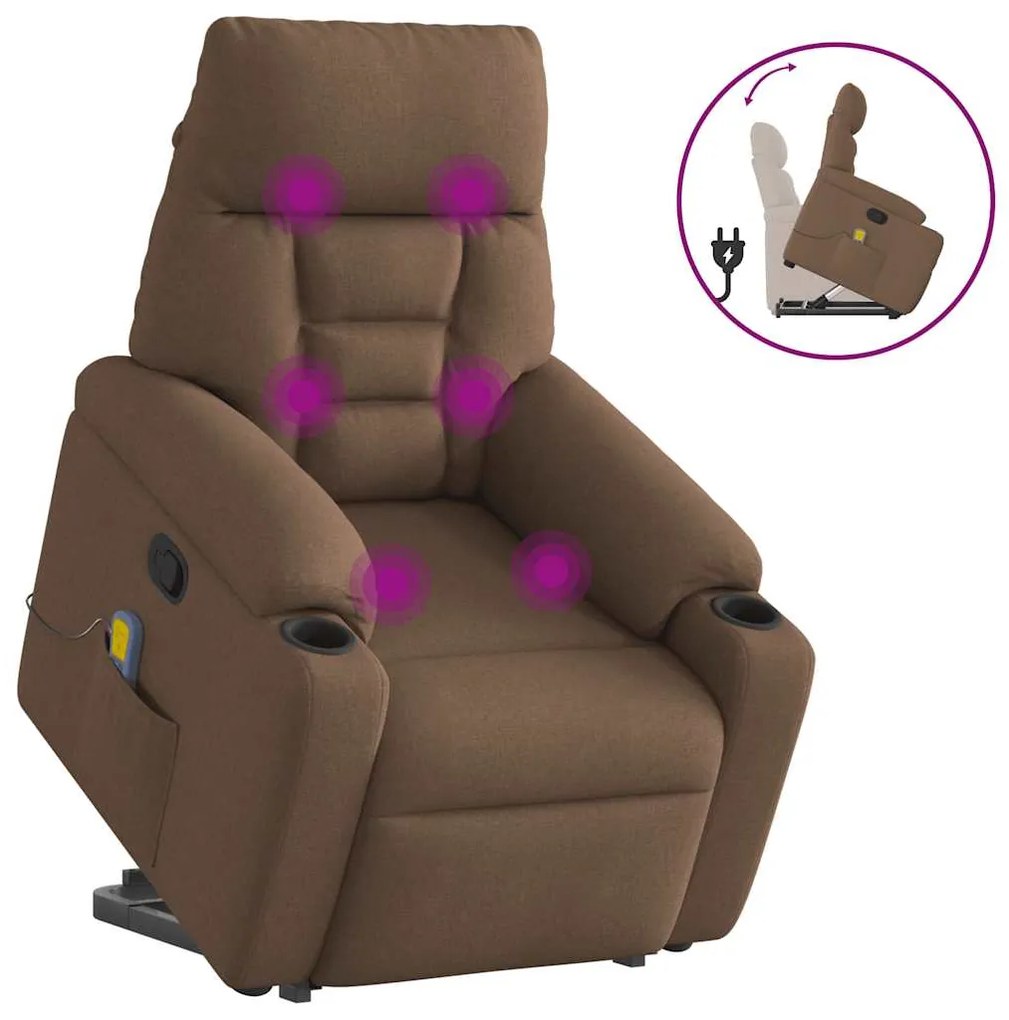 vidaXL Poltrona reclinável massagens tecido castanho